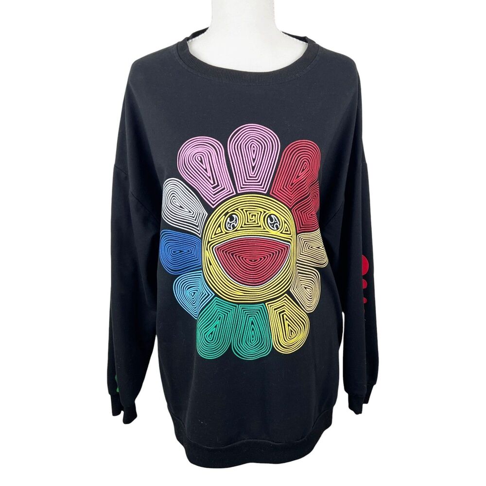 Takashi Murakami Flower Sweater Women XXL Black Crew Neck Pullover Casual